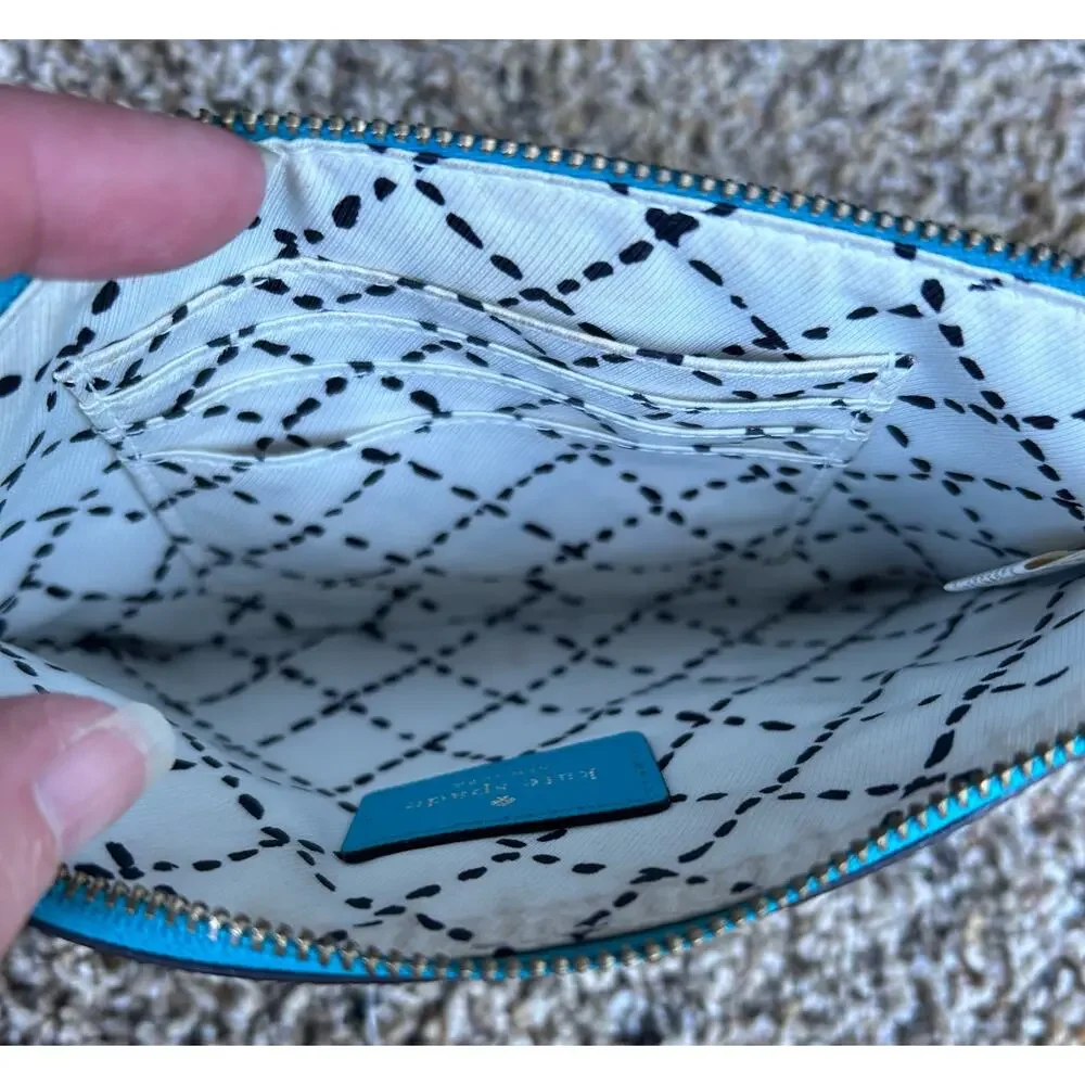 Kate Spade New York Teal Blue Leather Zip Around Wallet Wristlet